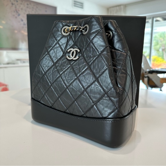 Authentic Chanel Chevron White Calfskin Small Gabrielle Backpack